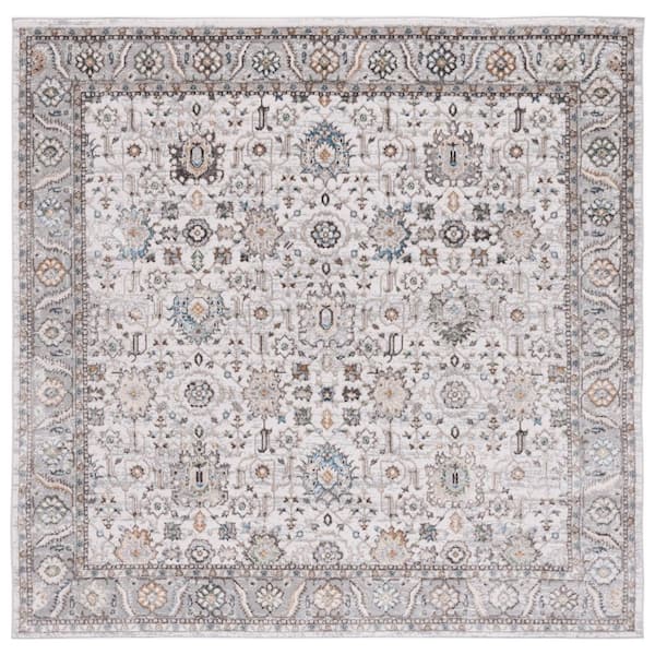 Bel Air 7 ft. x 7 ft. Beige/Gray Border Oriental Square Area Rug