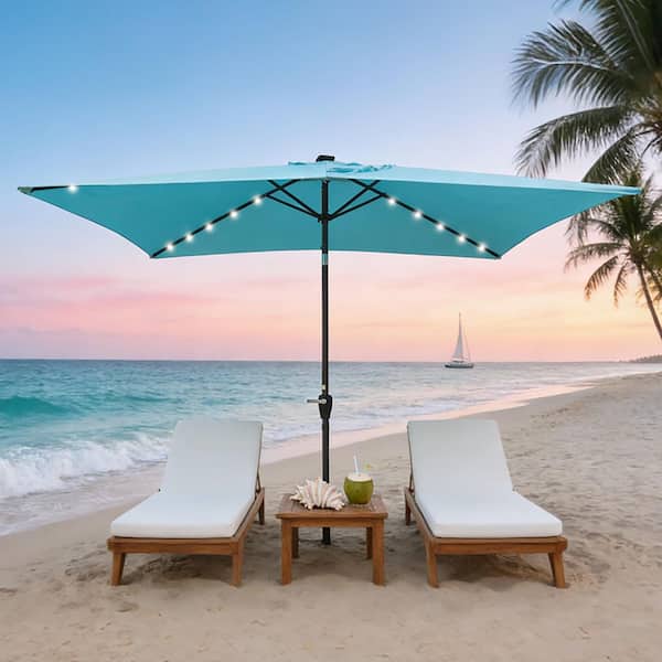 10 ft. Steel Patio Umbrella in Turquoise with LED Lighted and Push Button Tilt