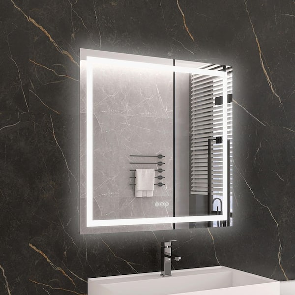 MEDUNJESS KariMo 36 in. W x 36 in. H Rectangular Frameless Wall Bathroom Vanity Mirror with Backlit Front Light, Dimmable