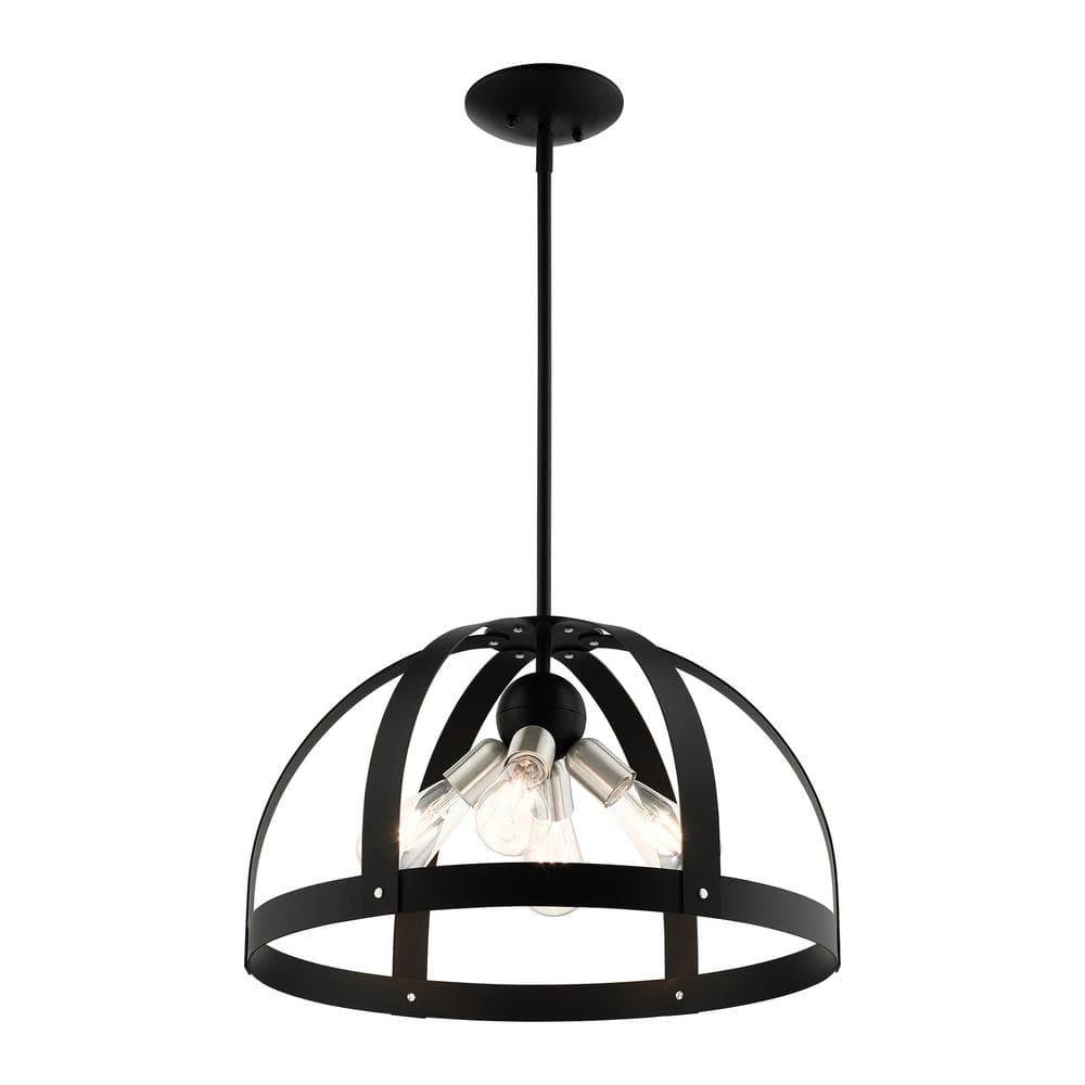Textured Black Glass and Metal 4-Light Pendant Chandelier