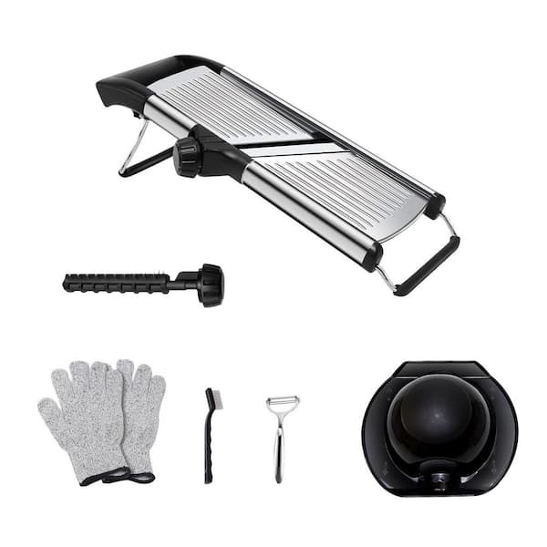 Stainless Steel Adjustable Mandoline Vegetable Slicer for Kitchen with Paring Knife, Brush and Cutproof Gloves