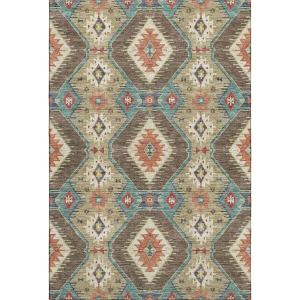 Mayfield Premium Machine Washable Abstract AMF2210 Khaki 10 ft. x 14 ft. Area Rug