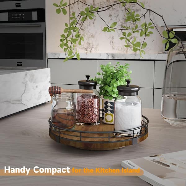 9 in. Walnut Wood Lazy Susan Turntable Organizer for Cabinet, Dining Table, Pantry, Kitchen, Countertop and Home Decor