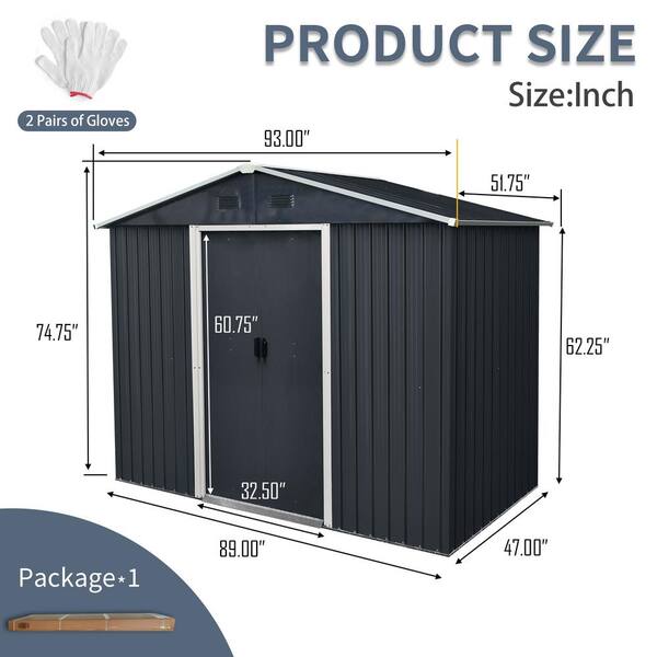 Zeus & Ruta 8 ft. W x 4 ft. D Black Outdoor Metal Storage Shed