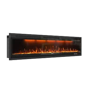 5120BTU 76 in. Recessed and Wall Mounted Electric Fireplace in Black with Overheating Protection, Temperature Adjustment