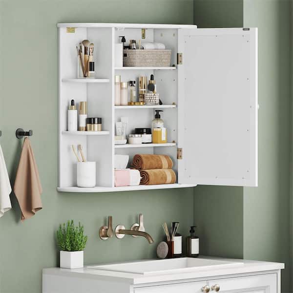 6.5 in. x 25 in. x 26 in. White Multipurpose Wall Surface Mount Bathroom Storage Medicine Cabinet with Mirror