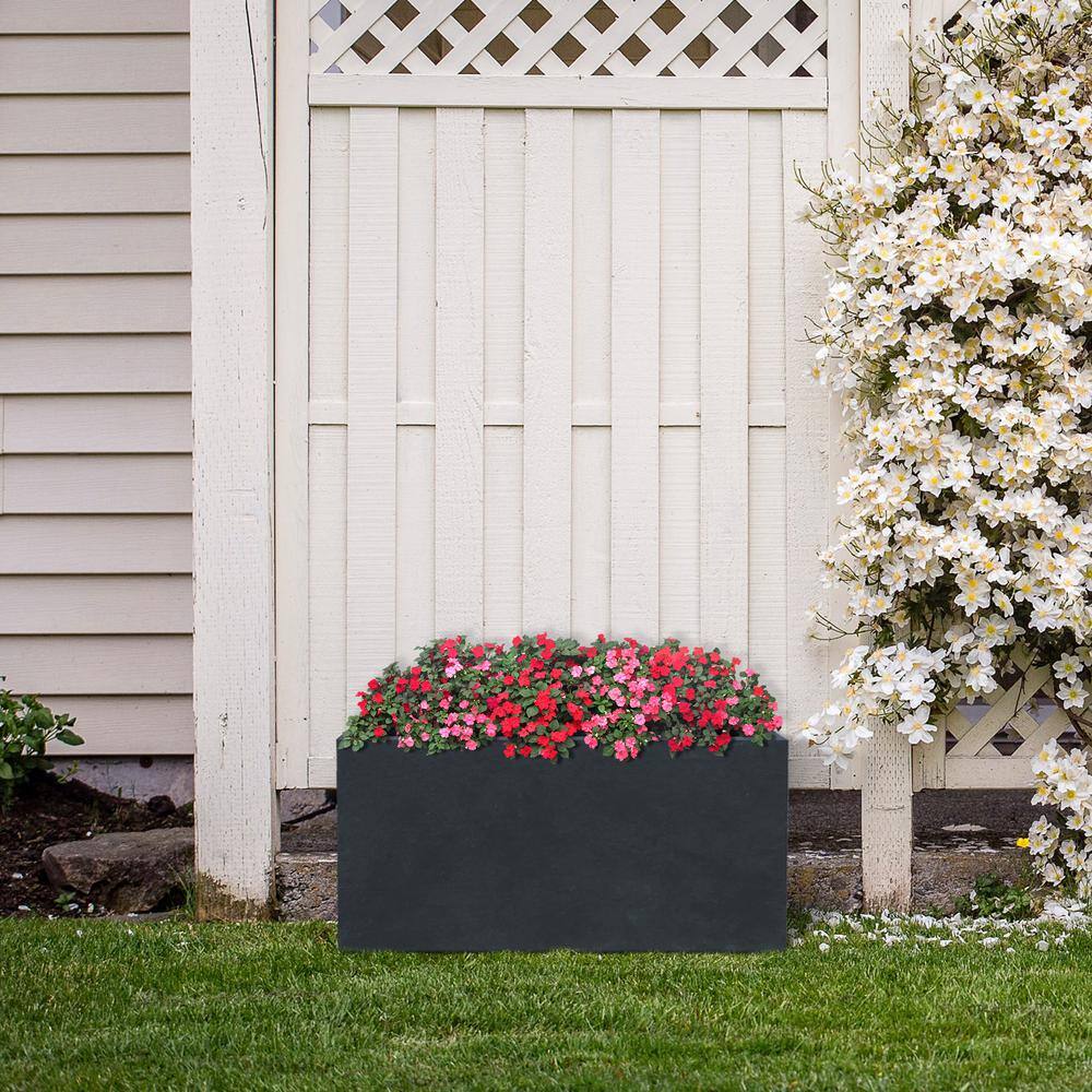 Charcoal Rectangular Lightweight Concrete Planter with Drainage Hole