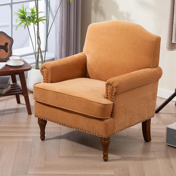 Noble House Daisa Brown Traditional Upholstered Chenille Club Chair with Nailhead Trim, Rubberwood