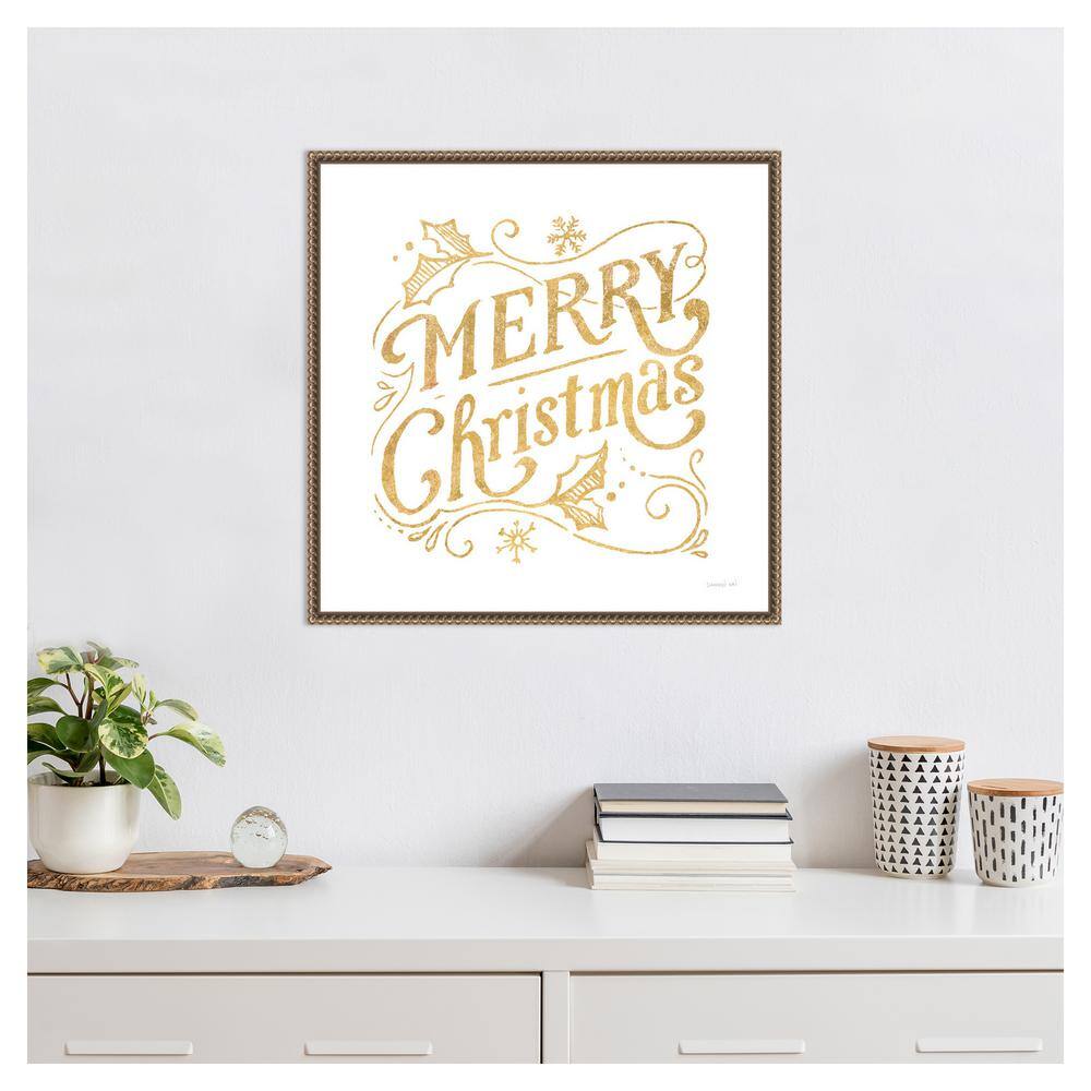 Gold Merry Christmas Quote Canvas Print with Beaded Frame