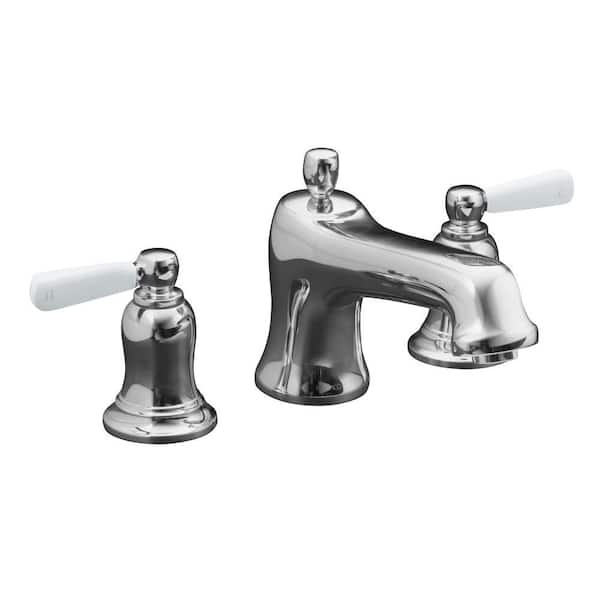 KOHLER Bancroft Deck-Mount Bath Faucet Trim with White Ceramic Lever Handles in Polished Chrome (Valve Not Included)