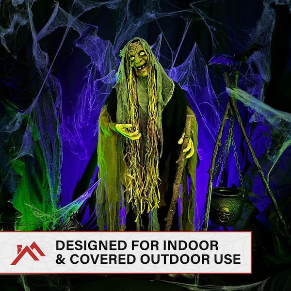 Haunted Hill Farm Life-Size 5.2 Ft Poseable Witch With Lights And Sound Indoor Covered Outdoor Halloween Decoration Hhwitch 13flsa