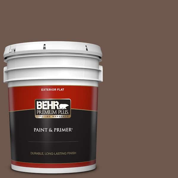 BEHR PREMIUM PLUS 5 gal. #N170-6 Natural Bark Flat Exterior Paint & Primer
