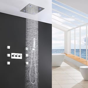 12 in. 6-Jet Thermostatic Ceiling Mount LED Rainfall Shower System with Side Bathroom Shower Mixer Set in Chrome