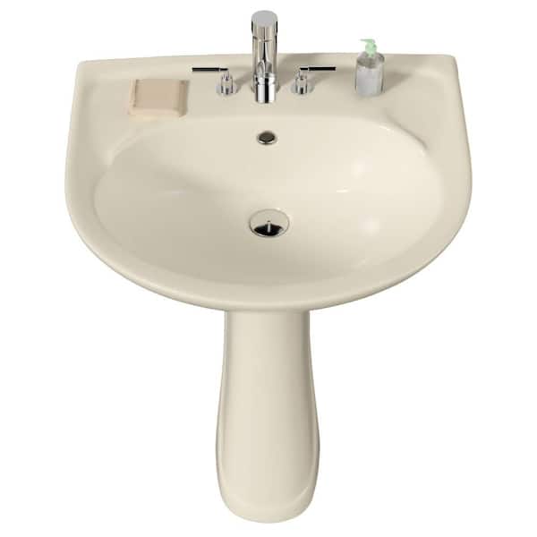 Kuomih 21" W x 18.5" D Pedestal Sink Novelty Bathroom Sink Combo in Bone Vitreous China With 3 Faucet Holes and Overflow