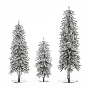 5 ft. Pre-Lit Flocked Artificial Christmas Trees (Set of 3)