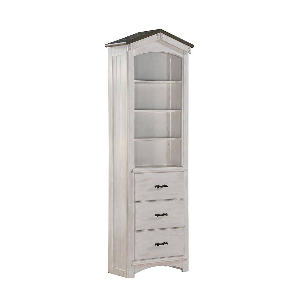 Whimsical Weathered White & Washed Gray Wooden Tree House Bookcase