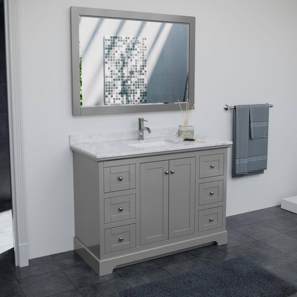 Avery 48'' Dark Gray Single Freestanding Vanity with Carrara Marble Top