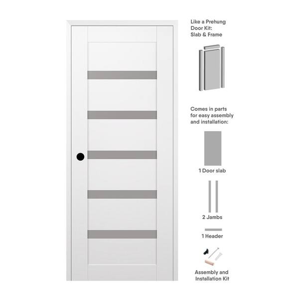 Leora 32 in. x 96 in. Right Hand 7 Lite Frosted Glass Snow White Composite Wood Single Prehung Interior Door