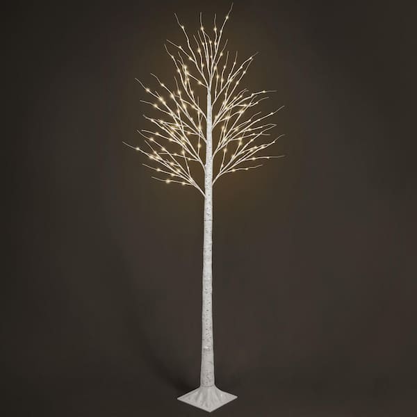 8 ft. White Pre-Lit LED Birch Tree Artificial Christmas Tree with 132 Warm White LED Light