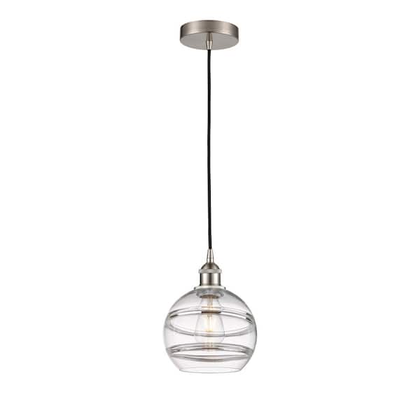 Rochester 100-Watt 1-Light Brushed Satin Nickel Shaded Mini Pendant Light with Clear Glass Shade