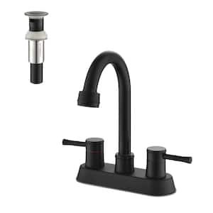 4 in. Centerset 2-Handle Lead-Free Bathroom Faucet with Copper Pop Up Drain in Matt Black