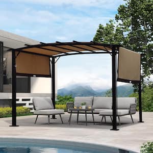 12 ft. x 9 ft. Outdoor Patio Shade Gazebo with Retractable Awning Steel Frame Grape Gazebo for Garden, Backyard - Beige
