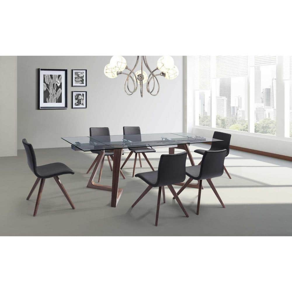 Contemporary Walnut Glass Extendable Dining Table