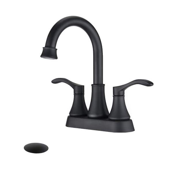 Aurora Decor ABA DESK MOUNT 4 in. Centerset Double Handle Lavatory Vanity Bathroom Faucet with Pop Up Sink Drain in matte black