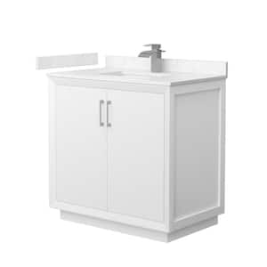 Strada 36 in. W x 22 in. D x 35 in. H Single Bath Vanity in White with Carrara Cultured Marble Top