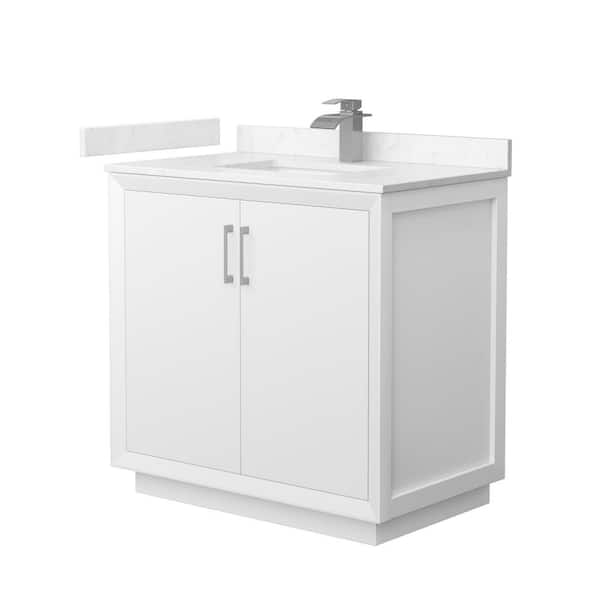Wyndham Collection Strada 36 in. W x 22 in. D x 35 in. H Single Bath Vanity in White with Carrara Cultured Marble Top