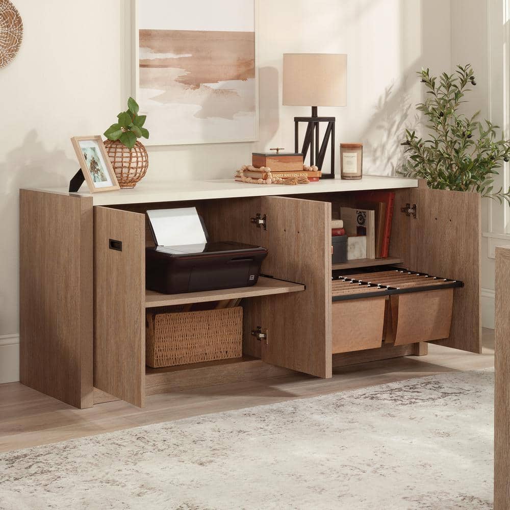 Brushed Oak and Pebble White 66'' 2-Drawer Credenza
