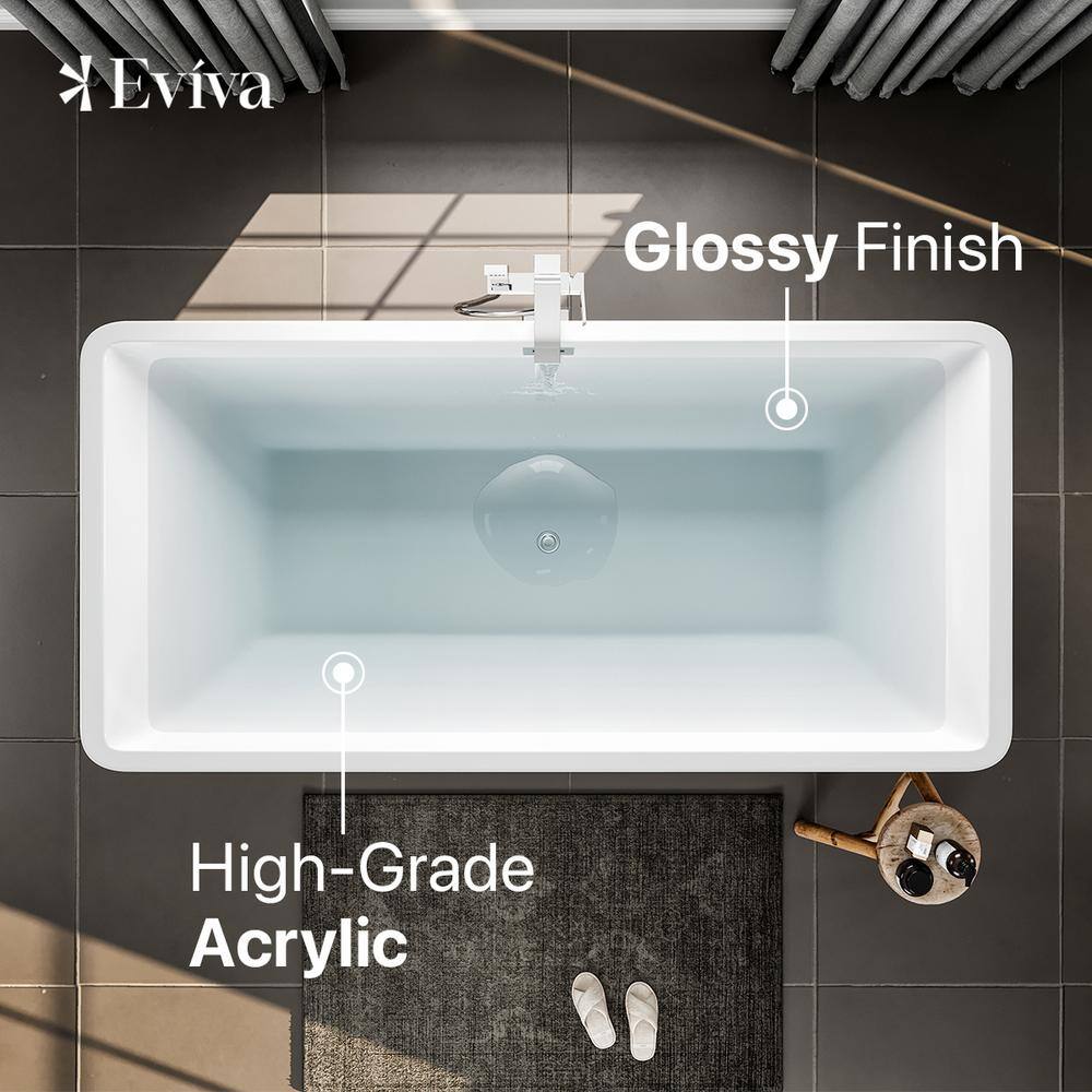59'' White Acrylic Freestanding Soaking Bathtub