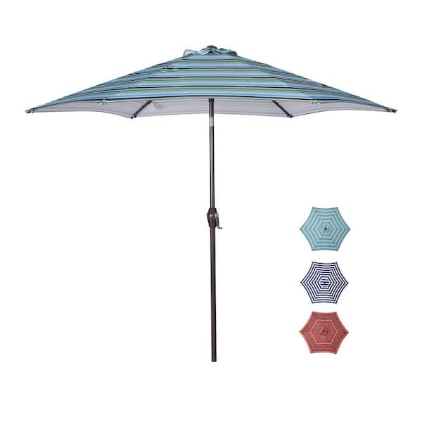 LOLLAND DECOR INC Outdoor Patio 8.6 ft. Market Table Umbrella with Push Button Tilt and Crank in Green Stripes