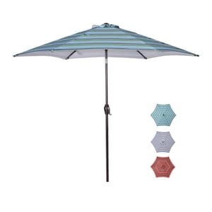 8.6 ft Patio Umbrella Outdoor Table Market Umbrella with Push Button Tilt and Crank Blue Stripes