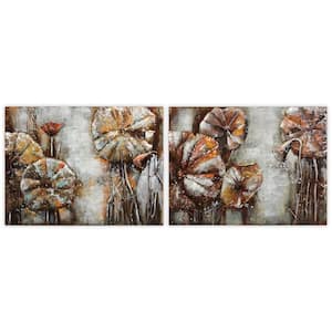 "Water Lilly Pads" Mixed Media Iron Hand Painted Dimensional Wall Art (Set of 2)
