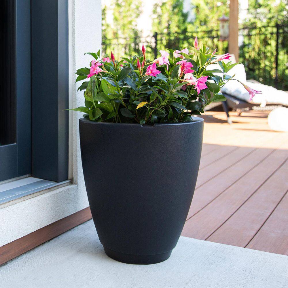 Caprio 18" Tall Black Round Self-Watering Planter for Outdoor Spaces