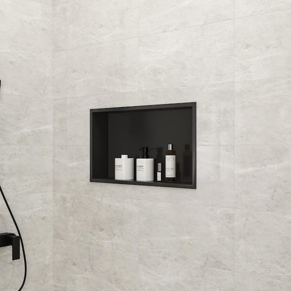 Shampoo Soap Niche 25 in. W x 14 in. H x 4 in. D Stainless Steel Shower Niche Single Shelf in Matte Black