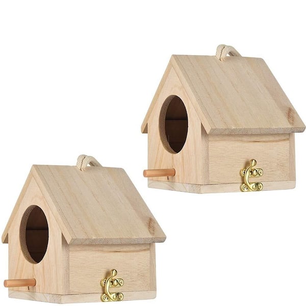 2 Pack 4.3 x 4.3 x 5.7 in. Wooden Hanging Birdhouse for Outside  Swallow Little Sparrow Finch or Medium Size Birds