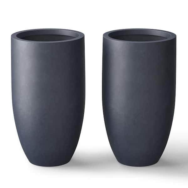 Lightweight 13.5 in. Dia Tall Large Granite Gray Large Round Concrete Planter/Flower Pot for Indoor & Outdoor (Set of 2)