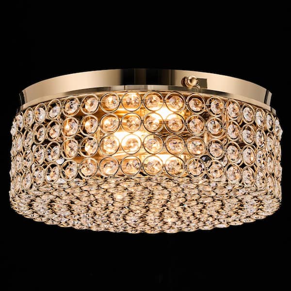 Merra 12 in. 2-Light Gold Crystal Flush Mount HCF-2217-GD-BNHD-1