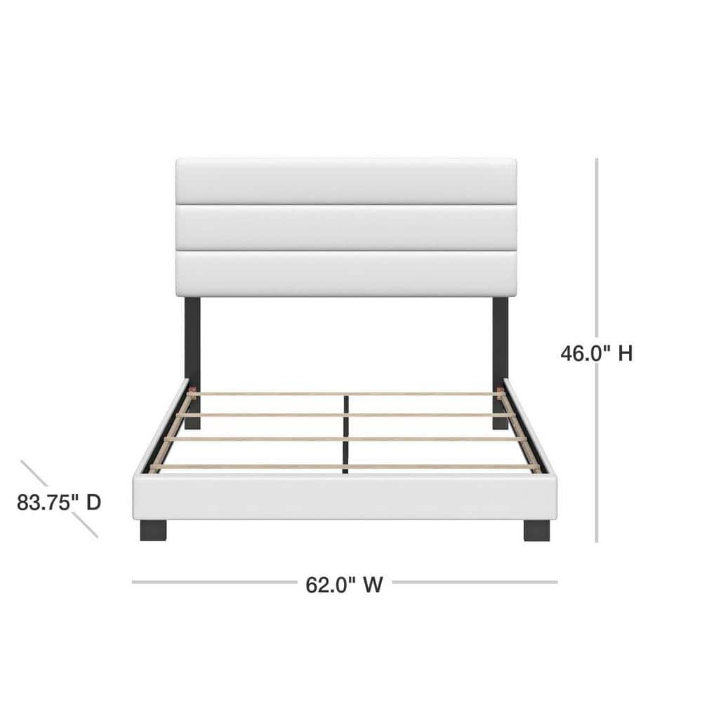 Modern Tri-Panel Queen Bed Frame with Faux Leather Upholstery
