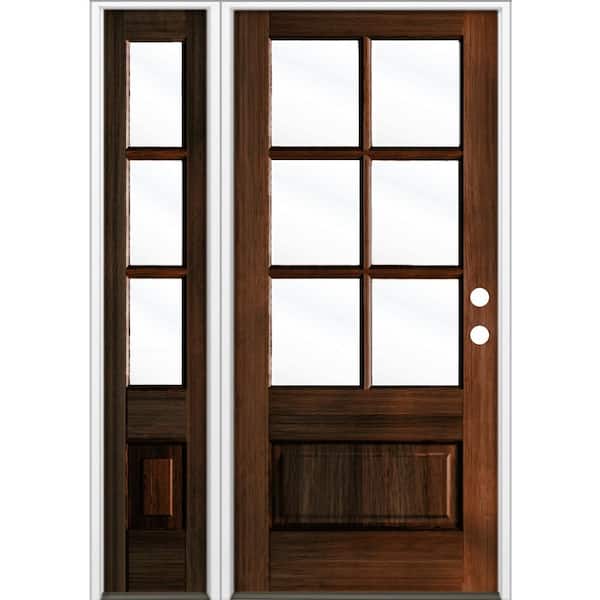 Krosswood Doors 50 in. x 80 in. Farmhouse 3/4 Lite Clear Glass Red Mahogany Stain Left-Hand/Inswing Hemlock Prehung Front Door w/LSL