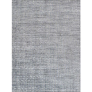 Slate Blue 6 ft. x 9 ft. Solid Bsilk and Wool Area Rug