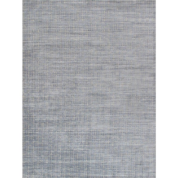 Pasargad Home Slate Blue 6 ft. x 9 ft. Solid Bsilk and Wool Area Rug