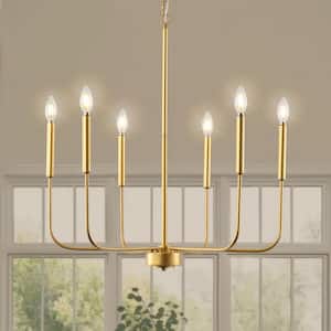 6-Light Gold Farmhouse Candle Chandelier for Parlor, Reception Room, Dining Room
