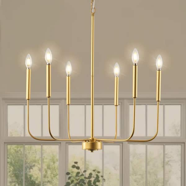 GoYeel 6-Light Gold Farmhouse Candle Chandelier for Parlor, Reception ...