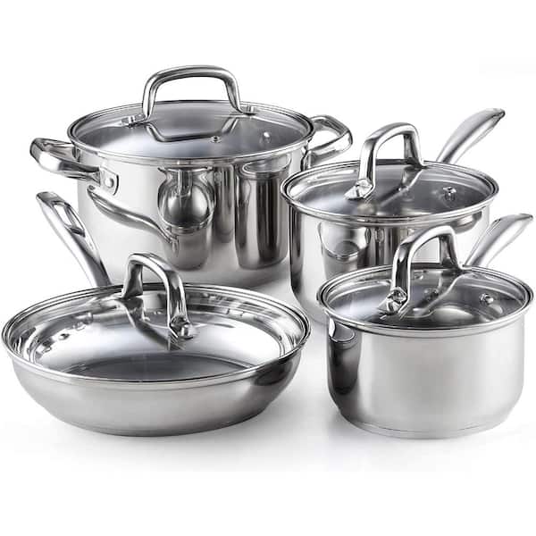 Cook N Home 8-Piece Stainless Steel Cookware Set in Silver