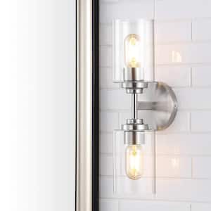 Giles 5.75 in. 2-Light Nickel Farmhouse Industrial Iron Cylinder LED Vanity Light