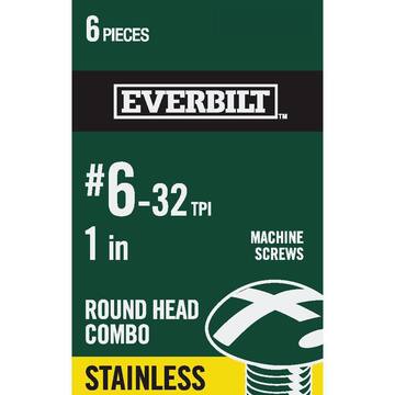 Everbilt #6-32 x 3/4 in. Combo Round Head Stainless Steel Machine Screw (6-Pack) 814151