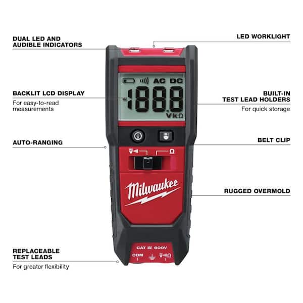 Milwaukee 2213-20 Auto Voltage/Continuity Tester with Resistance-